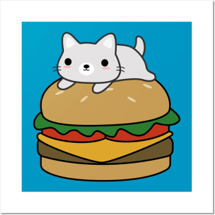 Cute Hamburger Cat T-Shirt Posters and Art